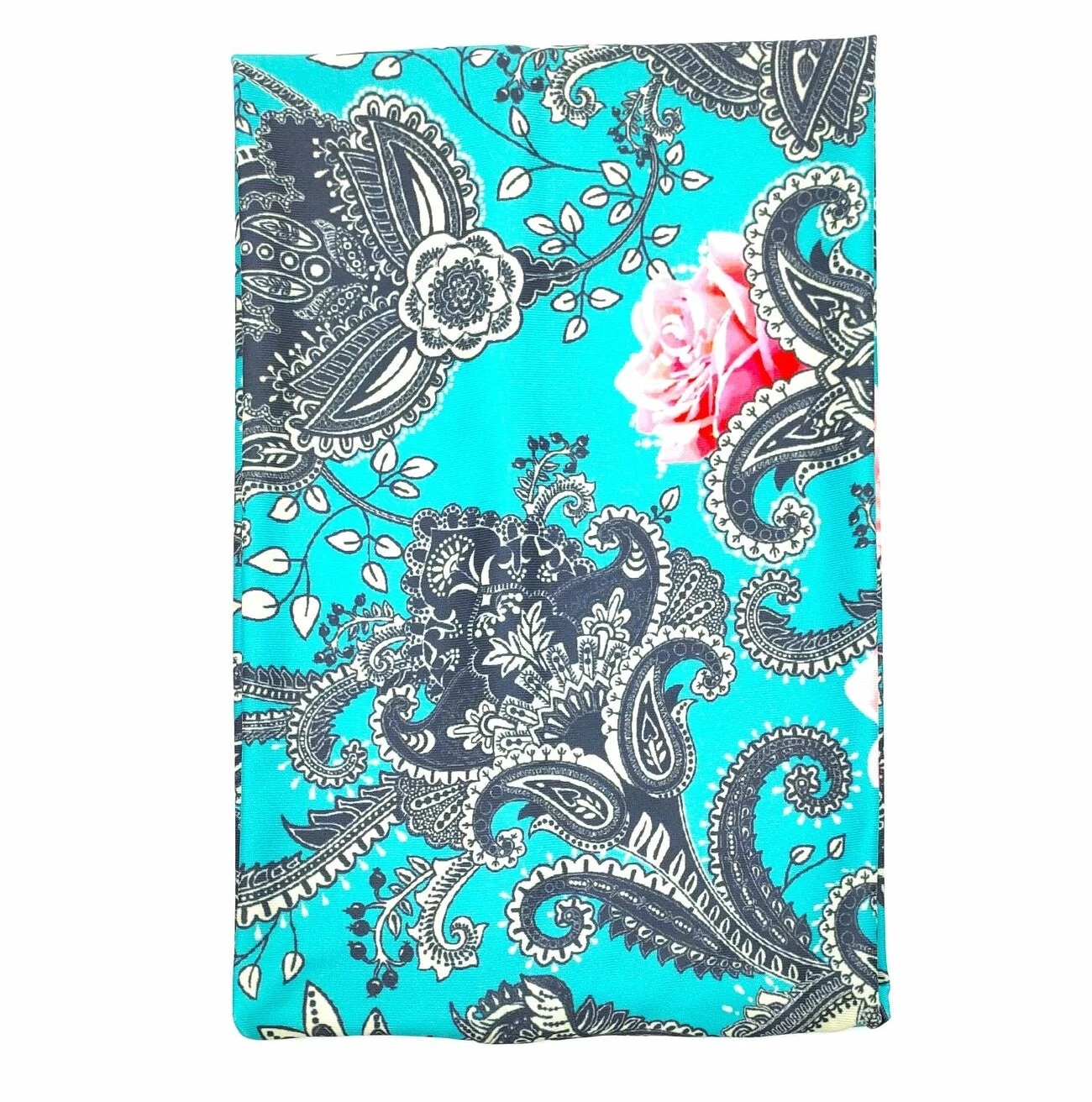 Pink Rose Printed Sky Blue Wide Loop Headband - Image 4