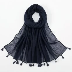Plain Long Scarf With Tassels