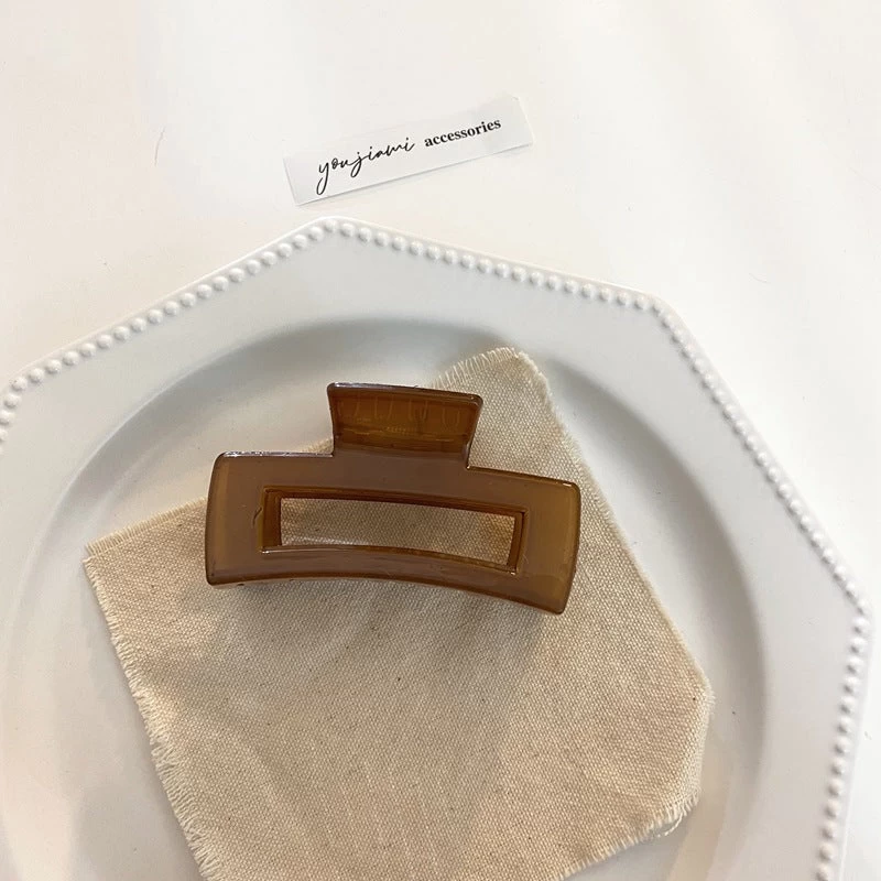 Rectangle-shaped Large Acrylic Hair Claw In Coffee Colour - Image 3