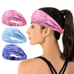 Rain Patterned Jersey Cotton Sporty Elastic Bandanna Hair Band
