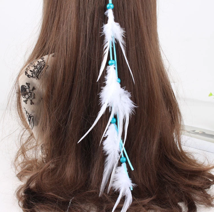 Turquoise Beads White Feather Hair Tie - Image 4