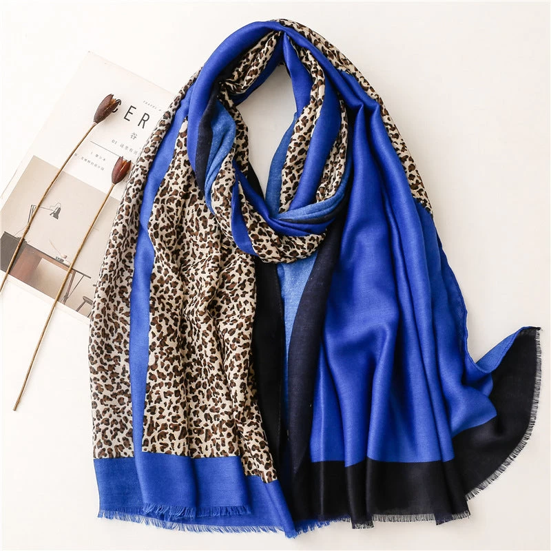 Mixed Hot Stamped Leopard Print Fringed Scarf - Image 2