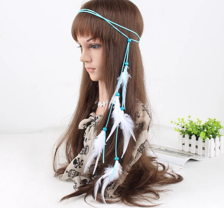 Turquoise Beads White Feather Hair Tie - Image 5
