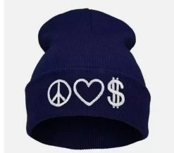 PEACE LOVE MONEY Knitted Beanie