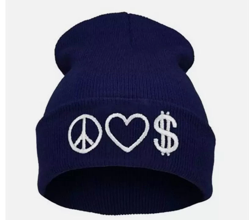 PEACE LOVE MONEY Knitted Beanie