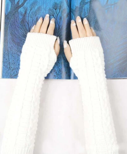 Patterned Finger-less Knitted Long Mittens / Gloves - Image 2
