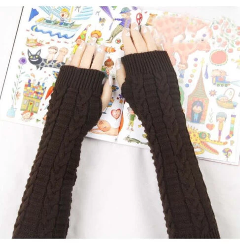 Patterned Finger-less Knitted Long Mittens / Gloves
