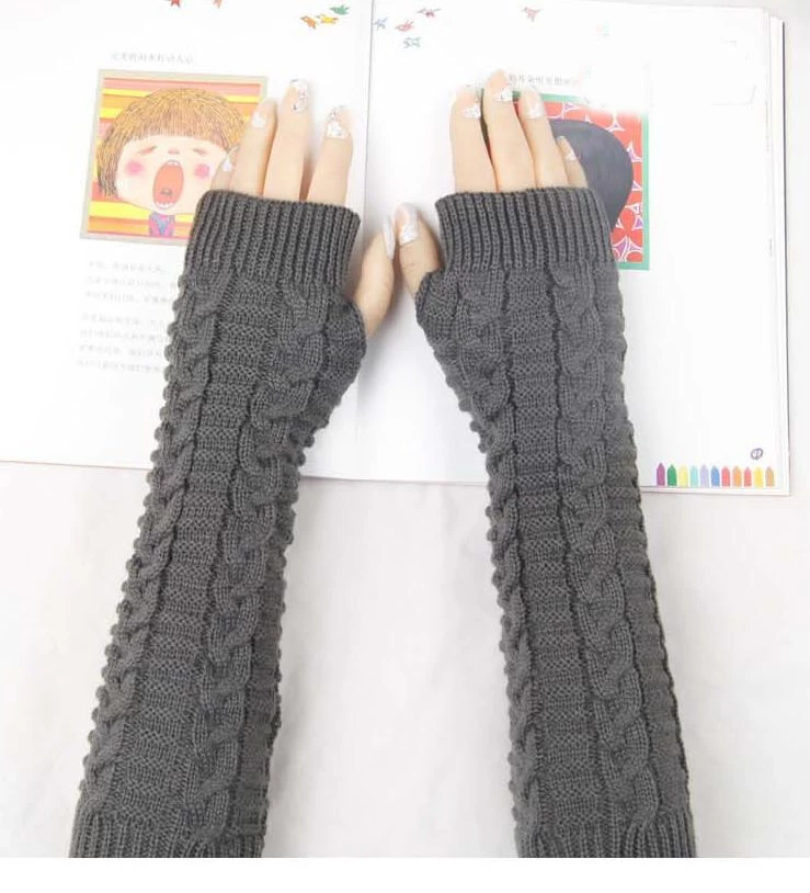 Patterned Finger-less Knitted Long Mittens / Gloves - Image 5