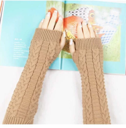 Patterned Finger-less Knitted Long Mittens / Gloves - Image 3